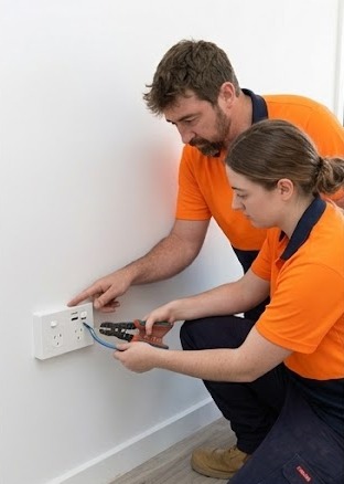 David and apprentice installing a power point