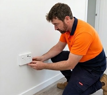 Electrician installing a double power point