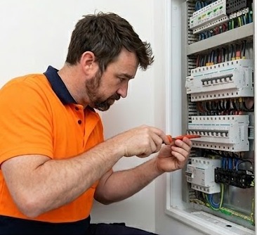 David from Daly & Co Electrical working on a switchboard upgrade